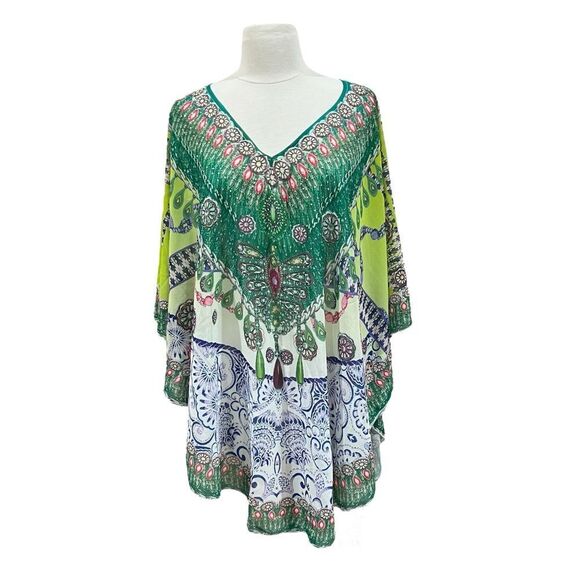 Original Green Embellished Short Round Kaftan OS - Picture 1 of 16